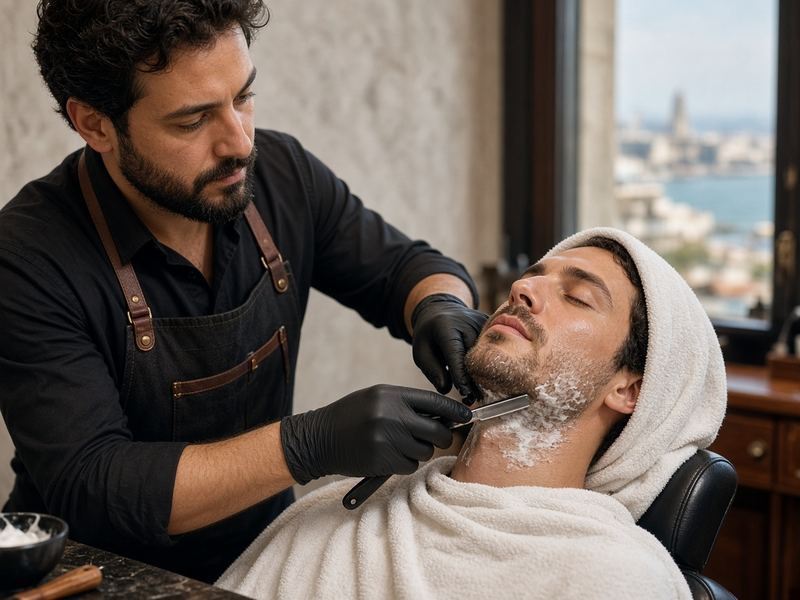 Hot towel shave at Risvedipen Studio